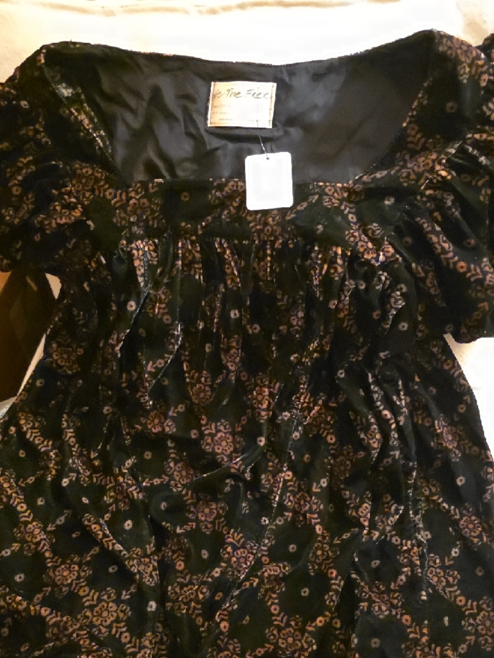 FP Velvet Short Sleeve Square Neck Mini Dress - Black with Metallic Print - Picture 15 of 16